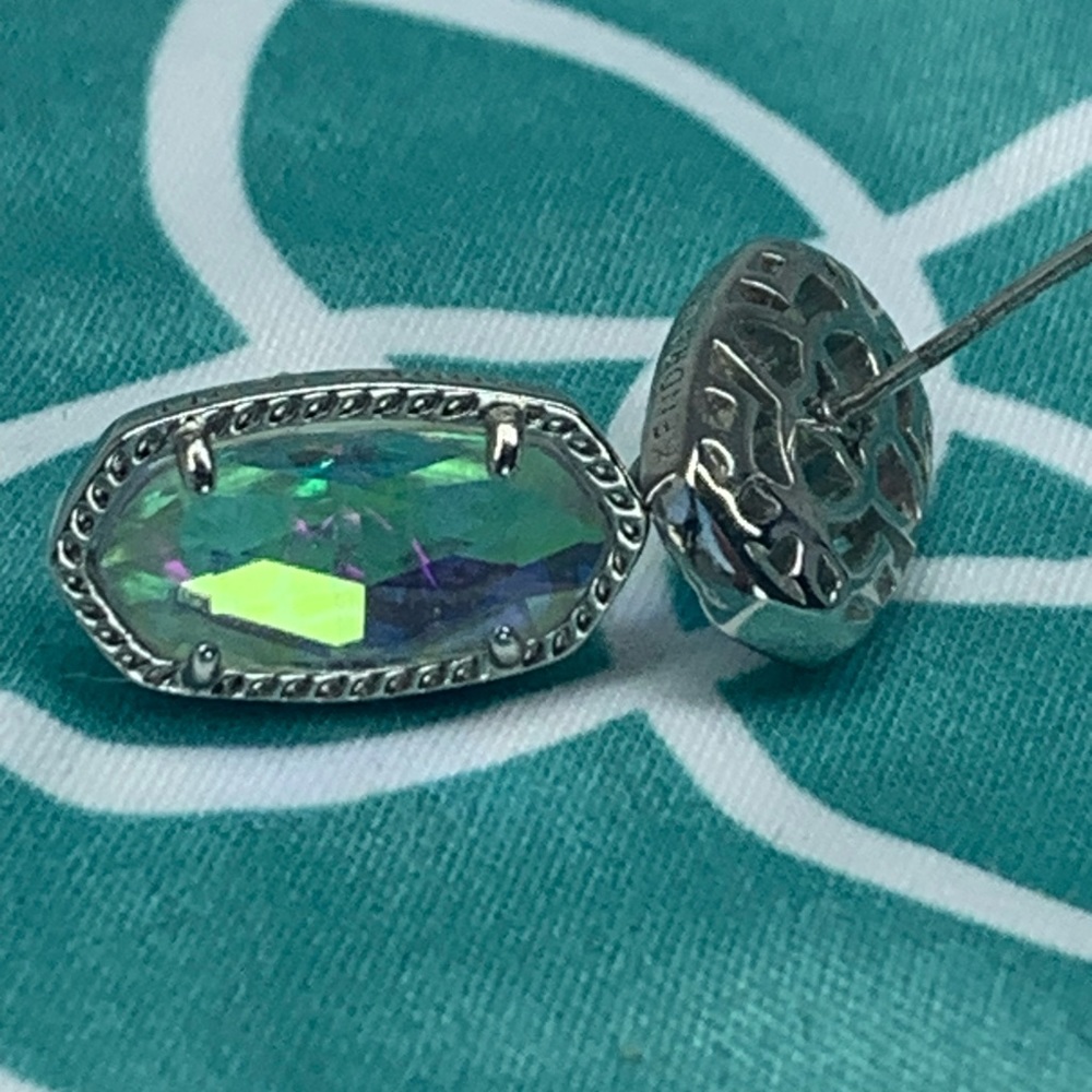 EUC Kendra Scott Ellie Dichroic Glass stud earrings  in Rhodium silver - Picture 3 of 7